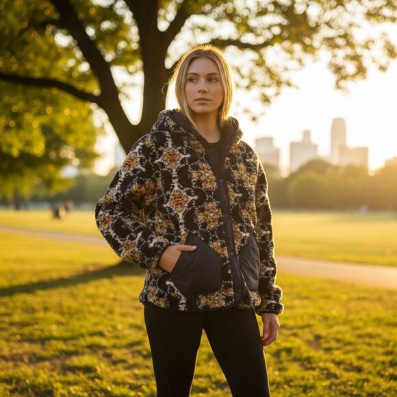 FP Movement Jacquard Elevation Fleece Jacket Reversible Women's M  Black Combo - Picture 10 of 13